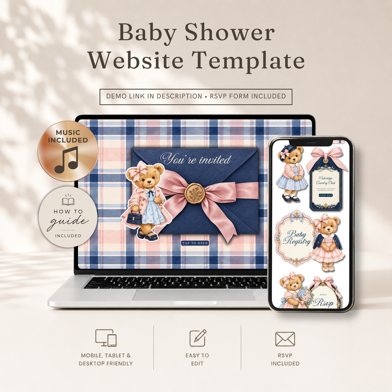 Polo Bear Girl Baby Shower Website Invitation with RSVP BS341