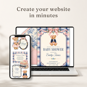 Polo Bear Girl Baby Shower Website Invitation with RSVP BS341