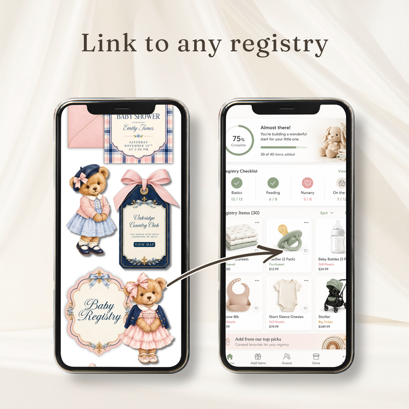 Polo Bear Girl Baby Shower Website Invitation with RSVP BS341