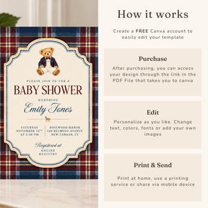 Preppy Polo Bear Baby Shower Invitation BS340