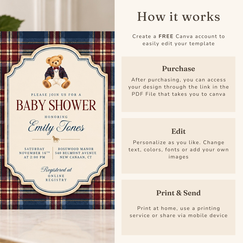 Preppy Polo Bear Baby Shower Invitation BS340