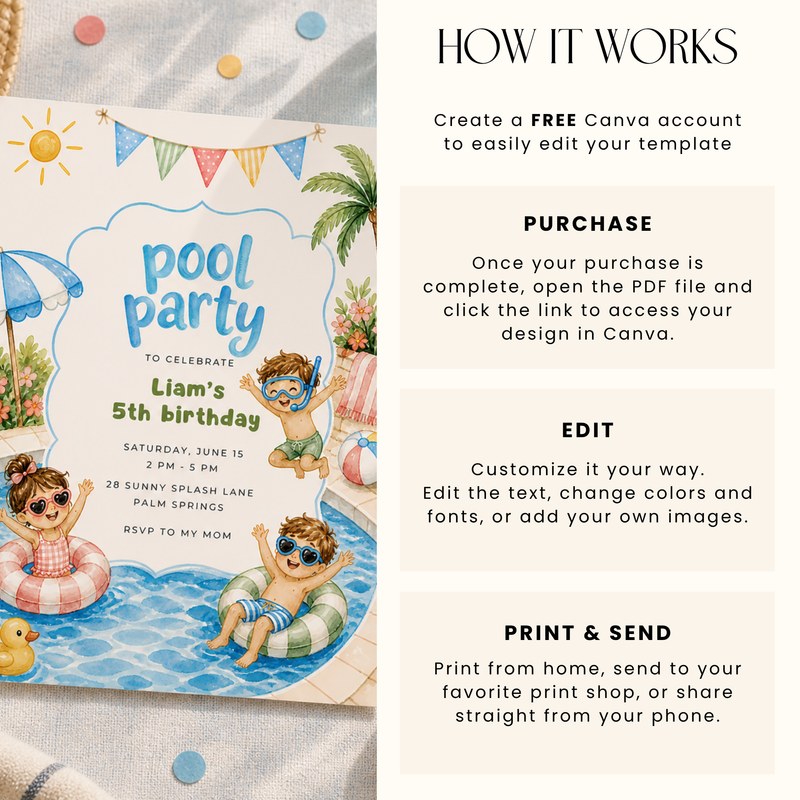 Kids Pool Party Invitation L136