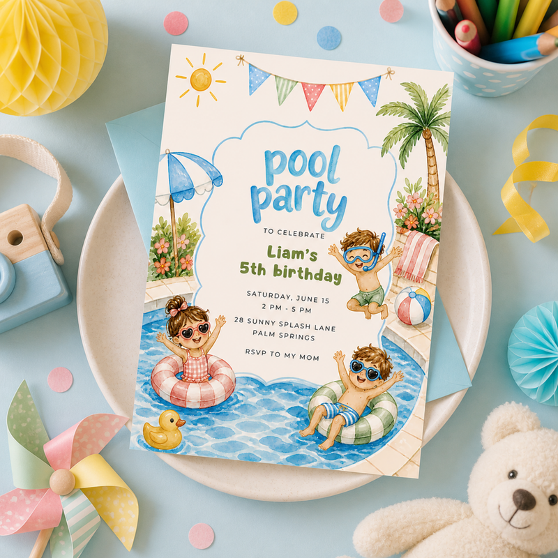 Kids Pool Party Invitation L136