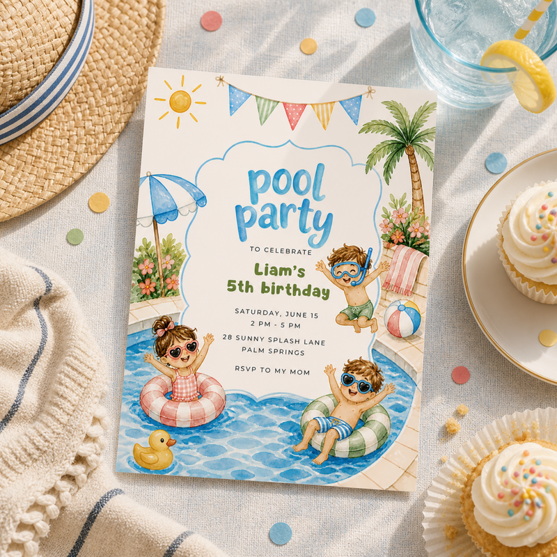Kids Pool Party Invitation L136