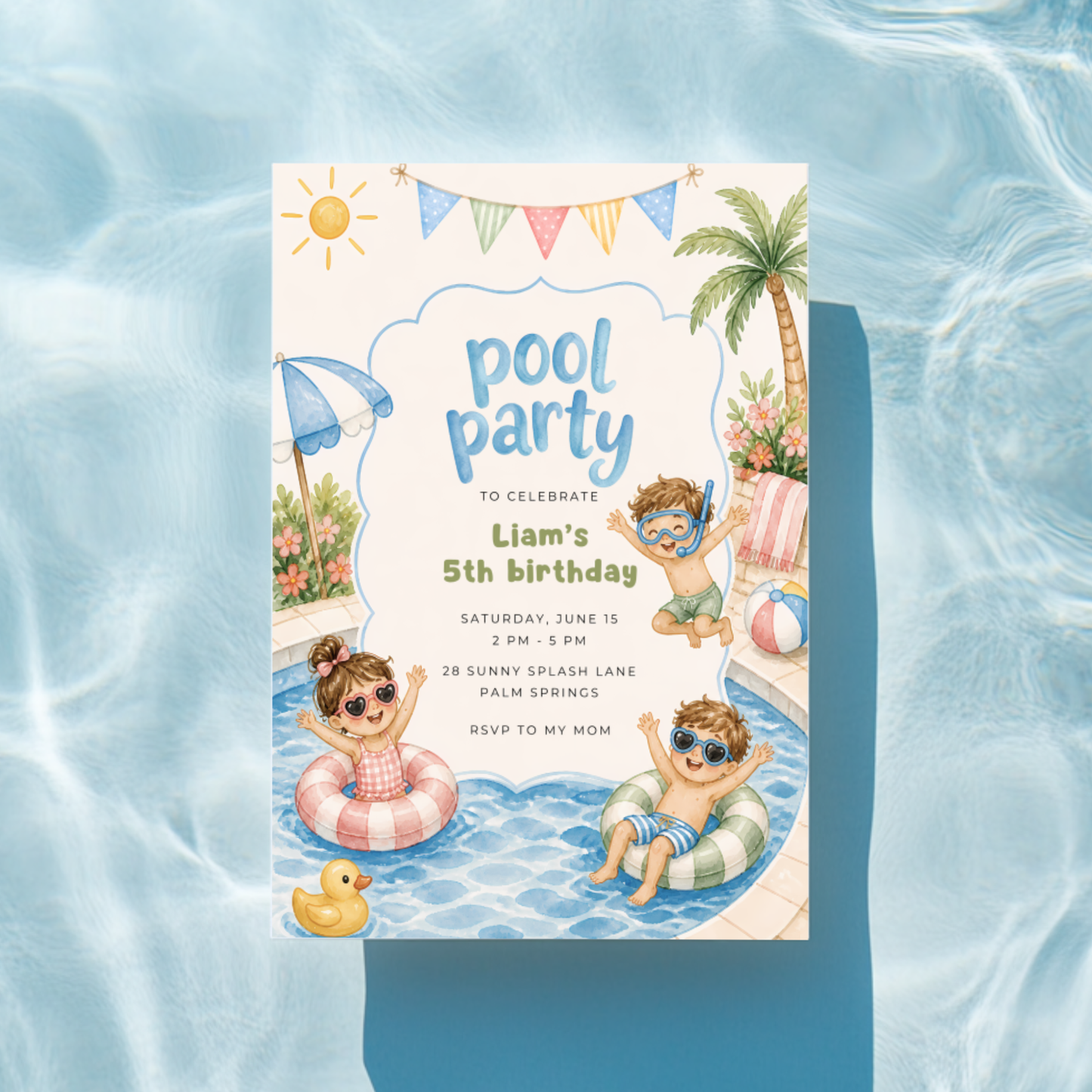 Kids Pool Party Invitation L136