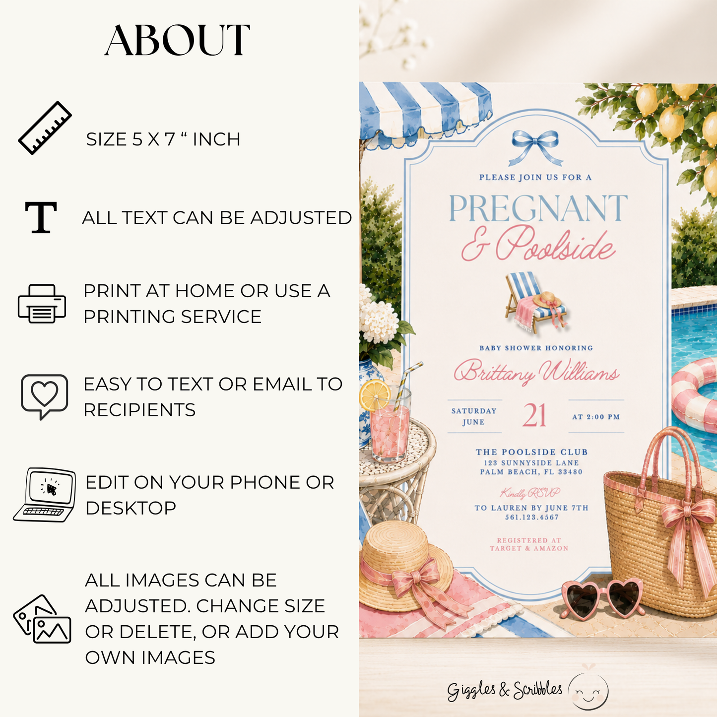 Pregnant & Poolside Baby Shower Invitation BS309