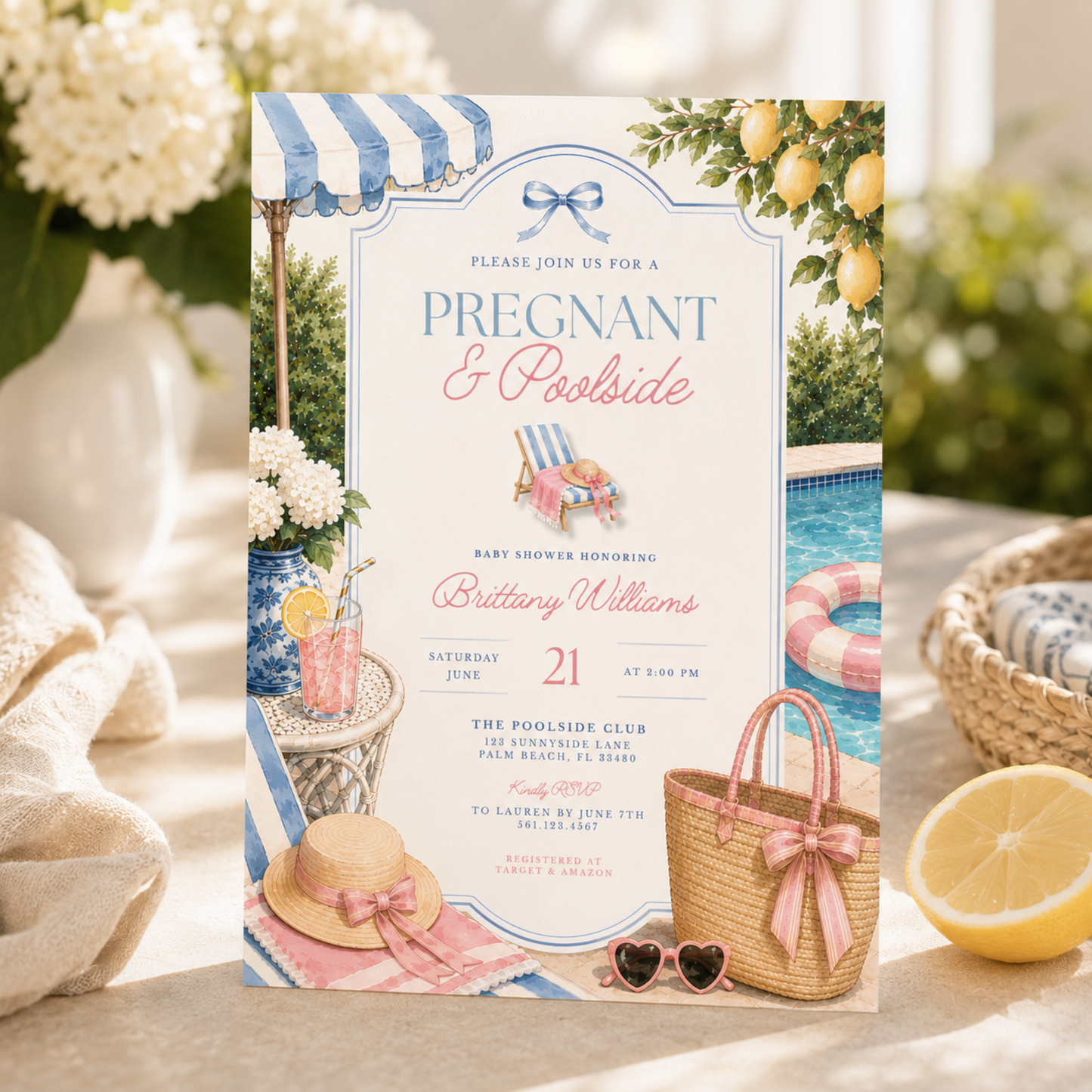 Pregnant & Poolside Baby Shower Invitation BS309