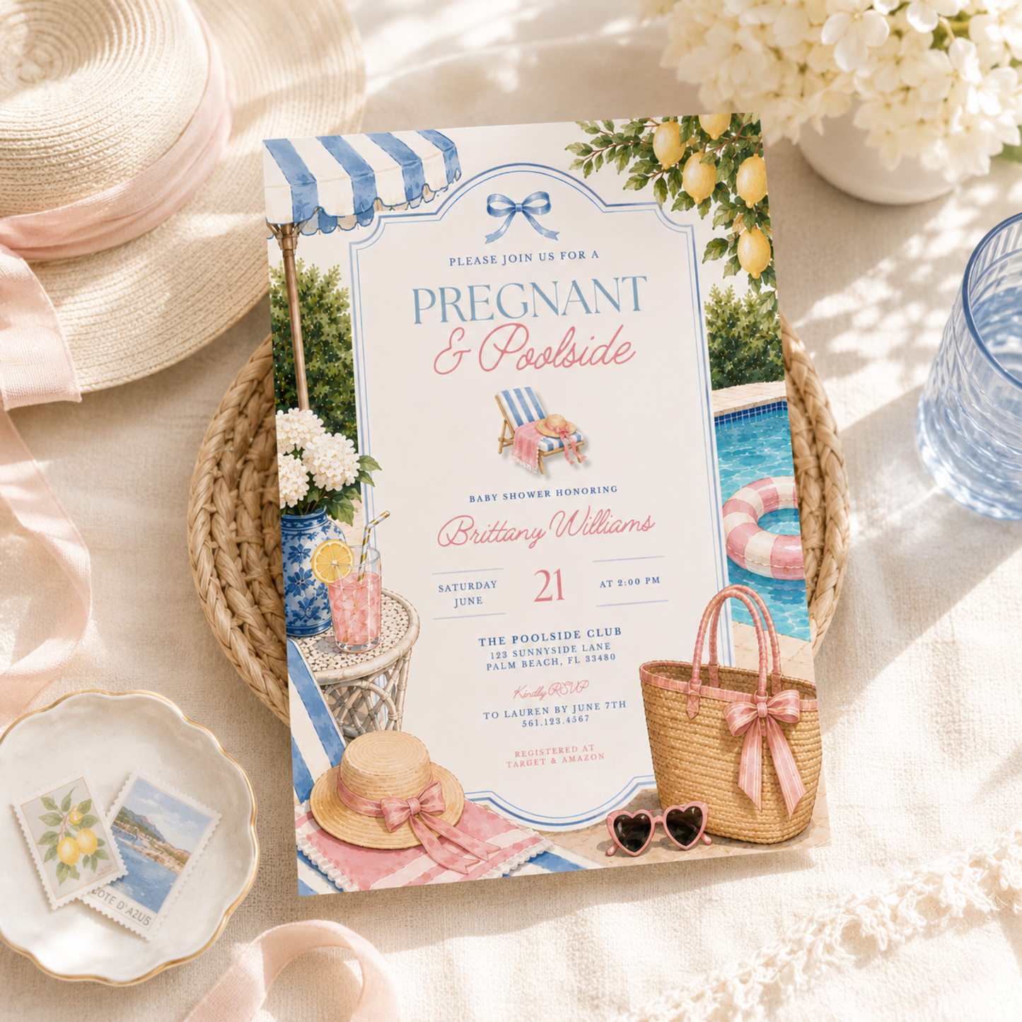 Pregnant & Poolside Baby Shower Invitation BS309