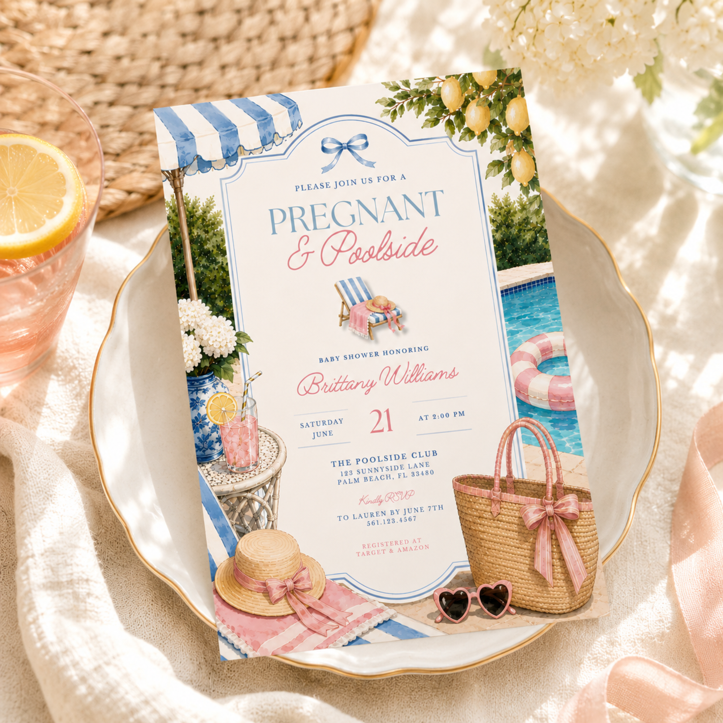 Pregnant & Poolside Baby Shower Invitation BS309