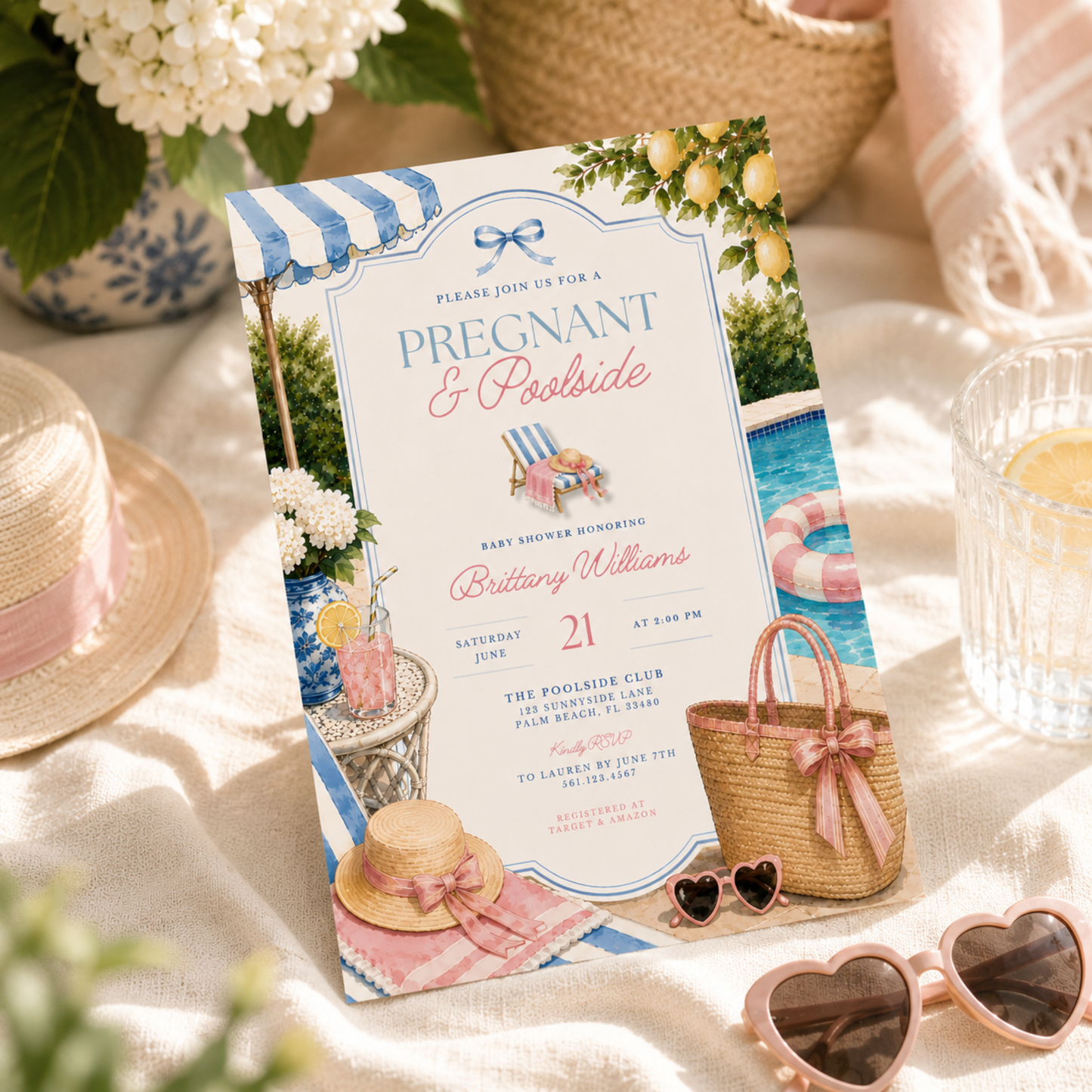 Pregnant & Poolside Baby Shower Invitation BS309