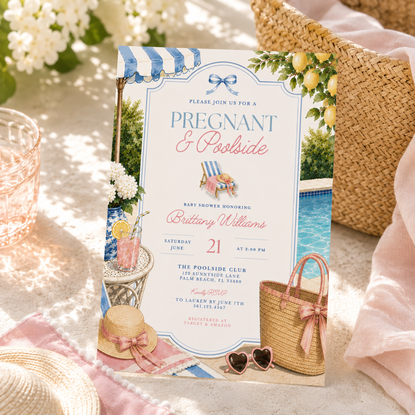 Pregnant & Poolside Baby Shower Invitation BS309