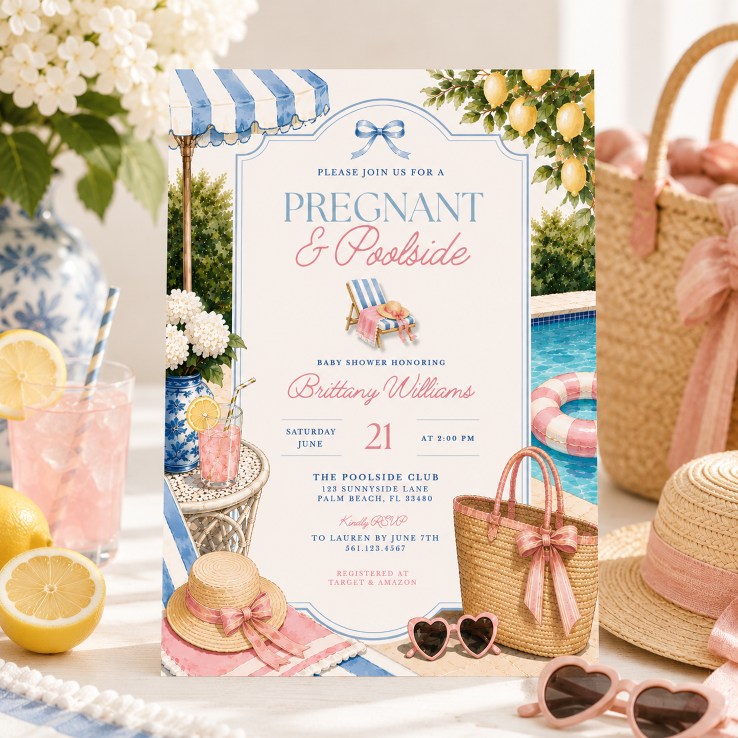 Pregnant & Poolside Baby Shower Invitation BS309