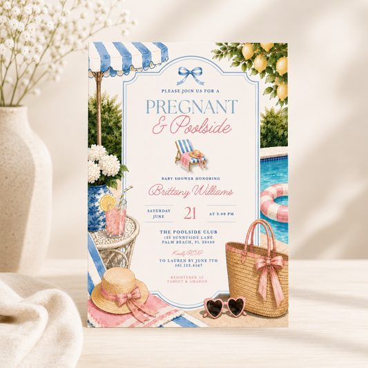 Pregnant & Poolside Baby Shower Invitation BS309