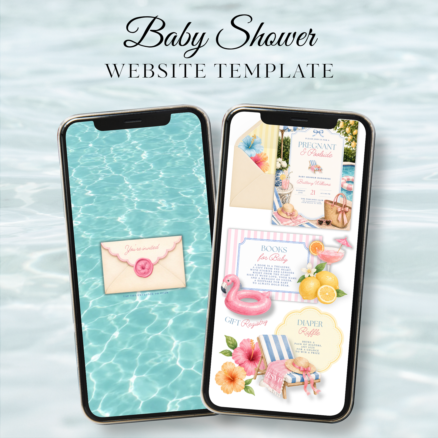 Pregnant & Poolside Baby Shower Invitation Website with RSVP BS309