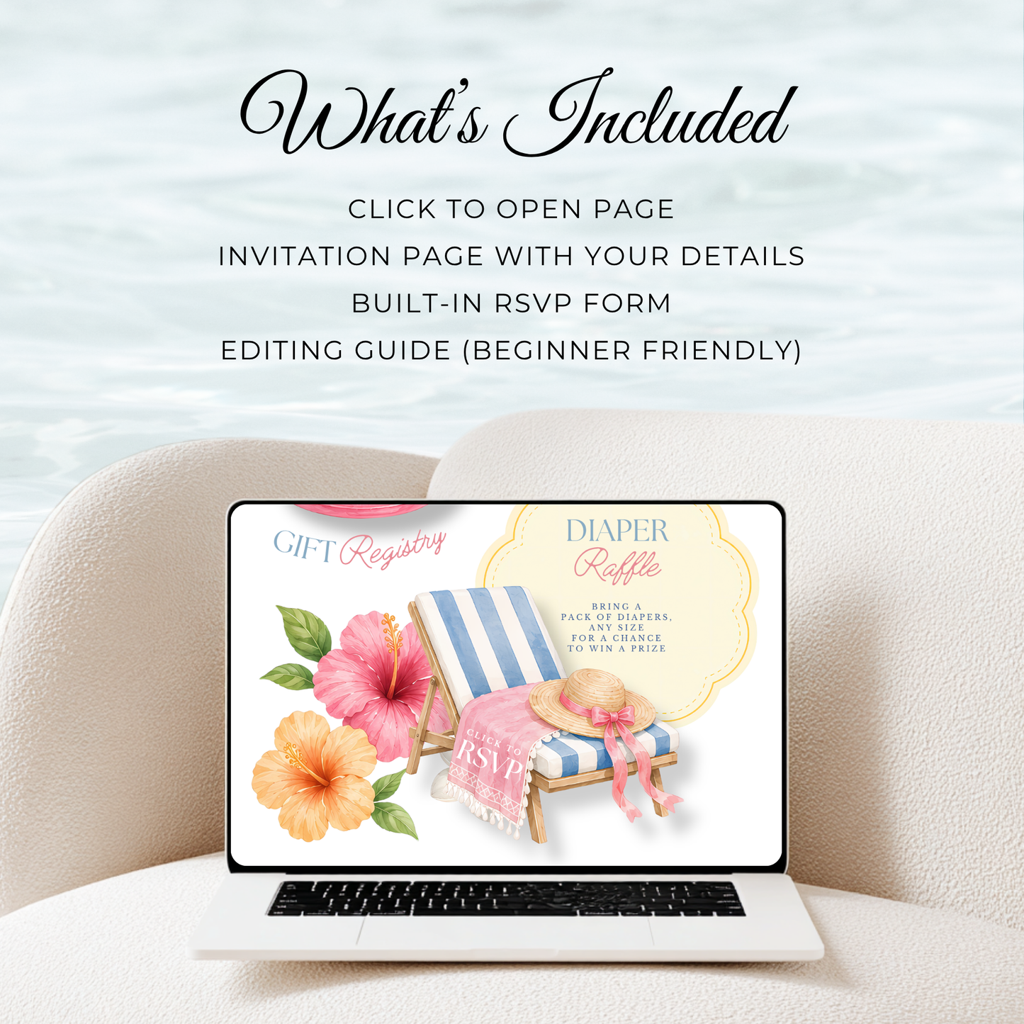 Pregnant & Poolside Baby Shower Invitation Website with RSVP BS309