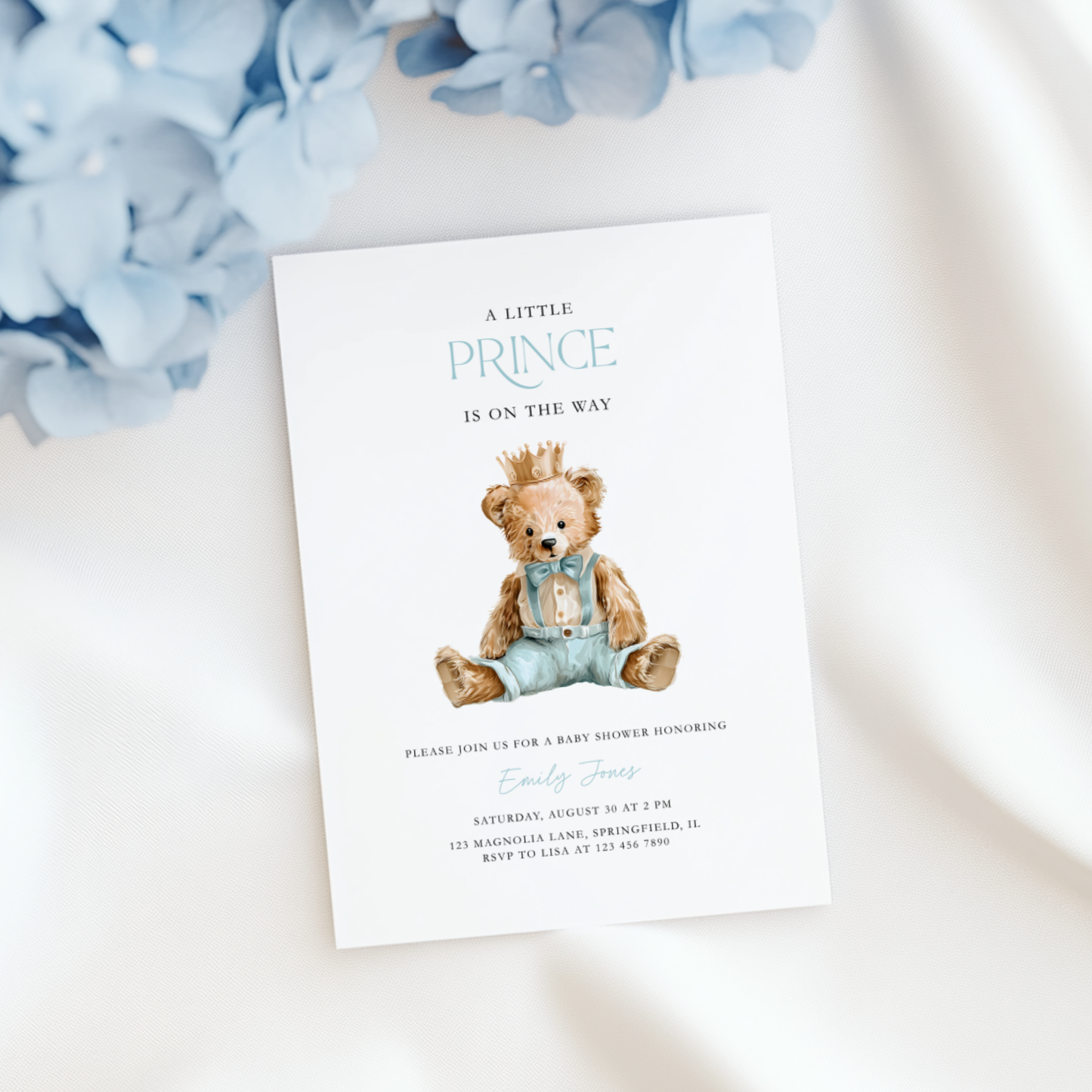 Little Prince Teddy Bear Baby Shower Invitation BS294