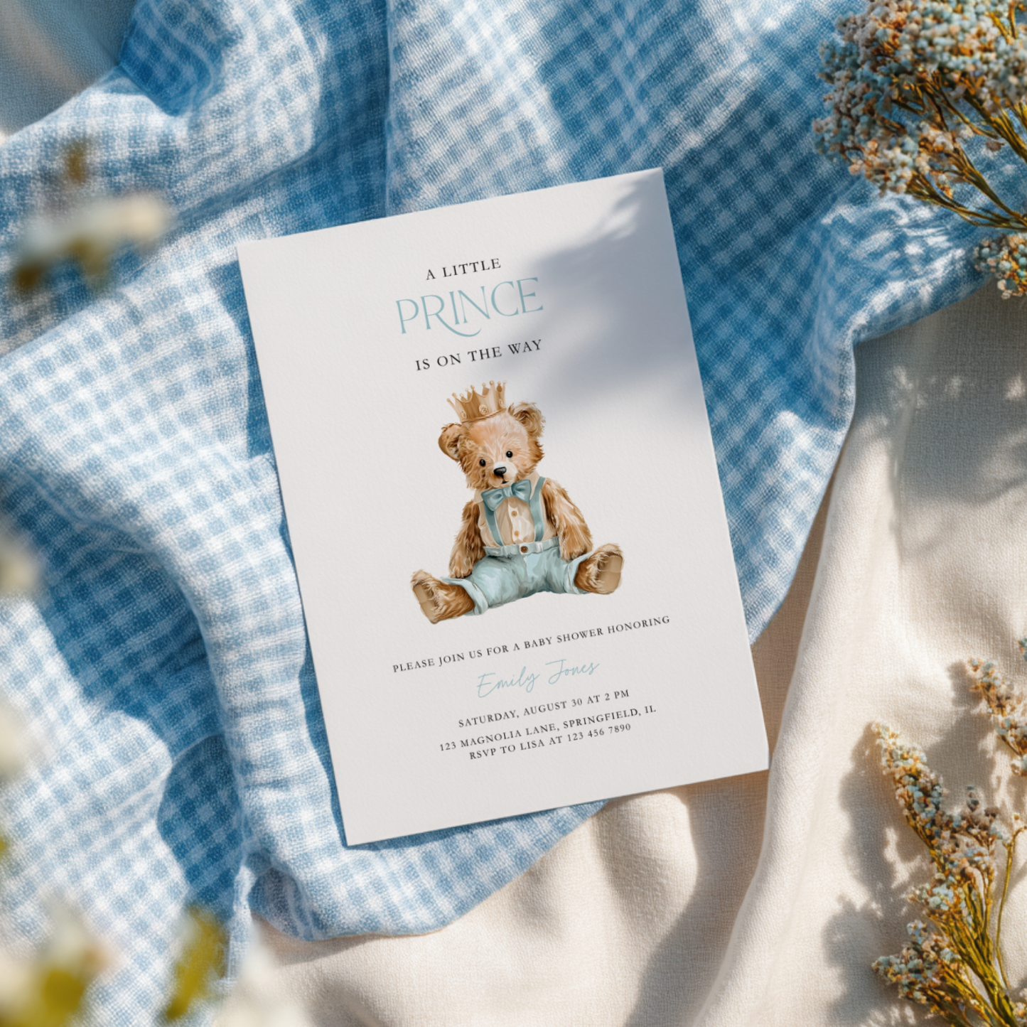 Little Prince Teddy Bear Baby Shower Invitation BS294