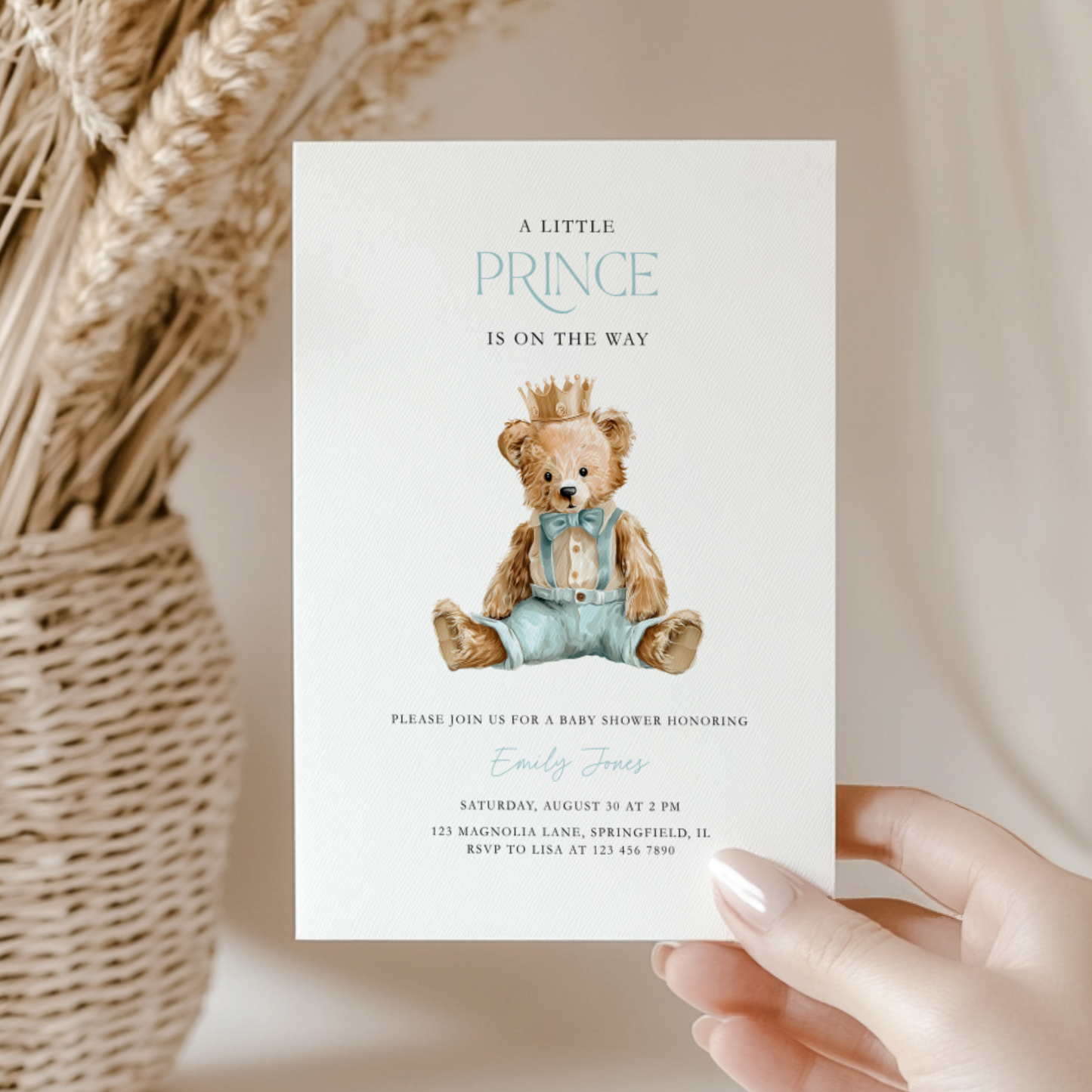 Little Prince Teddy Bear Baby Shower Invitation BS294