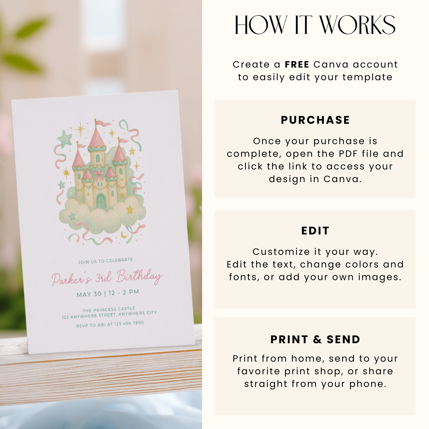 Preppy Princess Castle Birthday Invitation L118