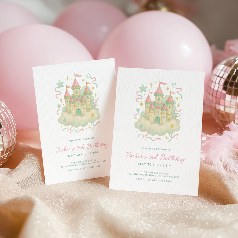 Preppy Princess Castle Birthday Invitation L118