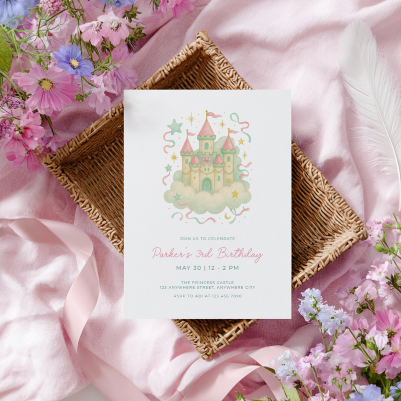 Preppy Princess Castle Birthday Invitation L118