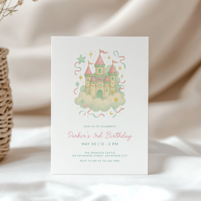 Preppy Princess Castle Birthday Invitation L118