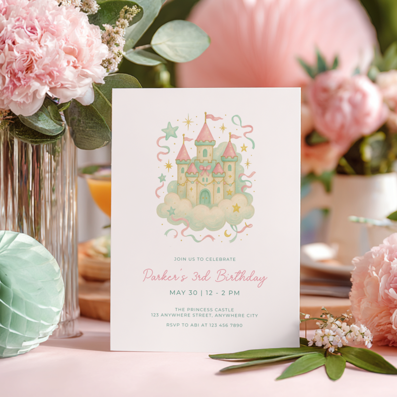 Preppy Princess Castle Birthday Invitation L118