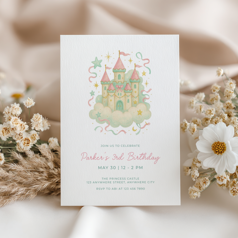 Preppy Princess Castle Birthday Invitation L118