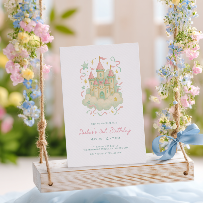 Preppy Princess Castle Birthday Invitation L118