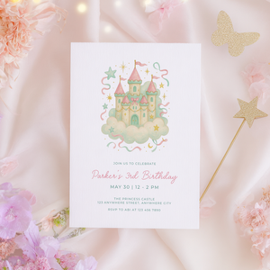 Preppy Princess Castle Birthday Invitation L118