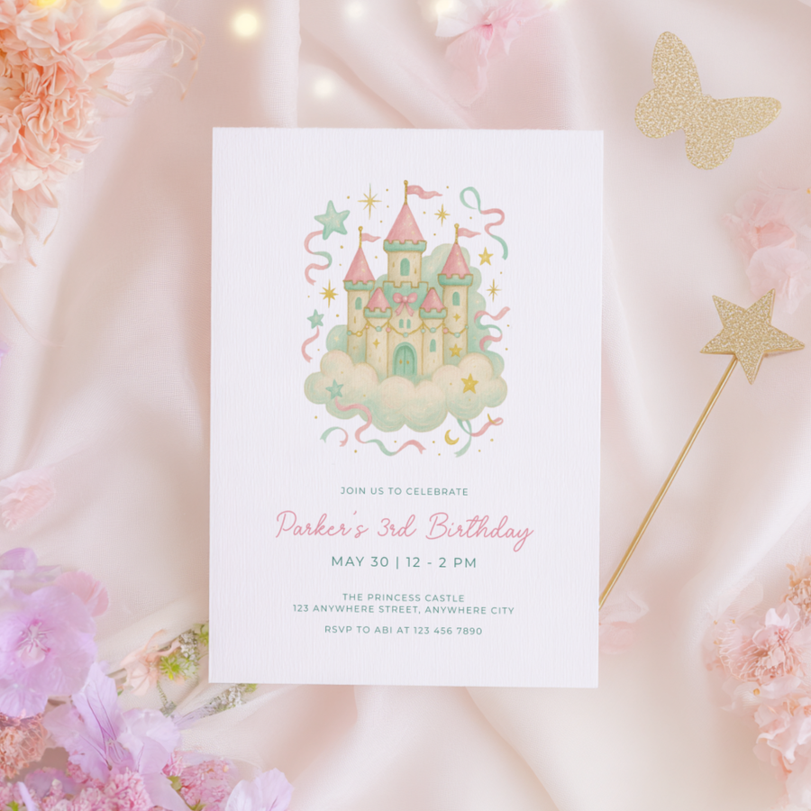 Preppy Princess Castle Birthday Invitation L118