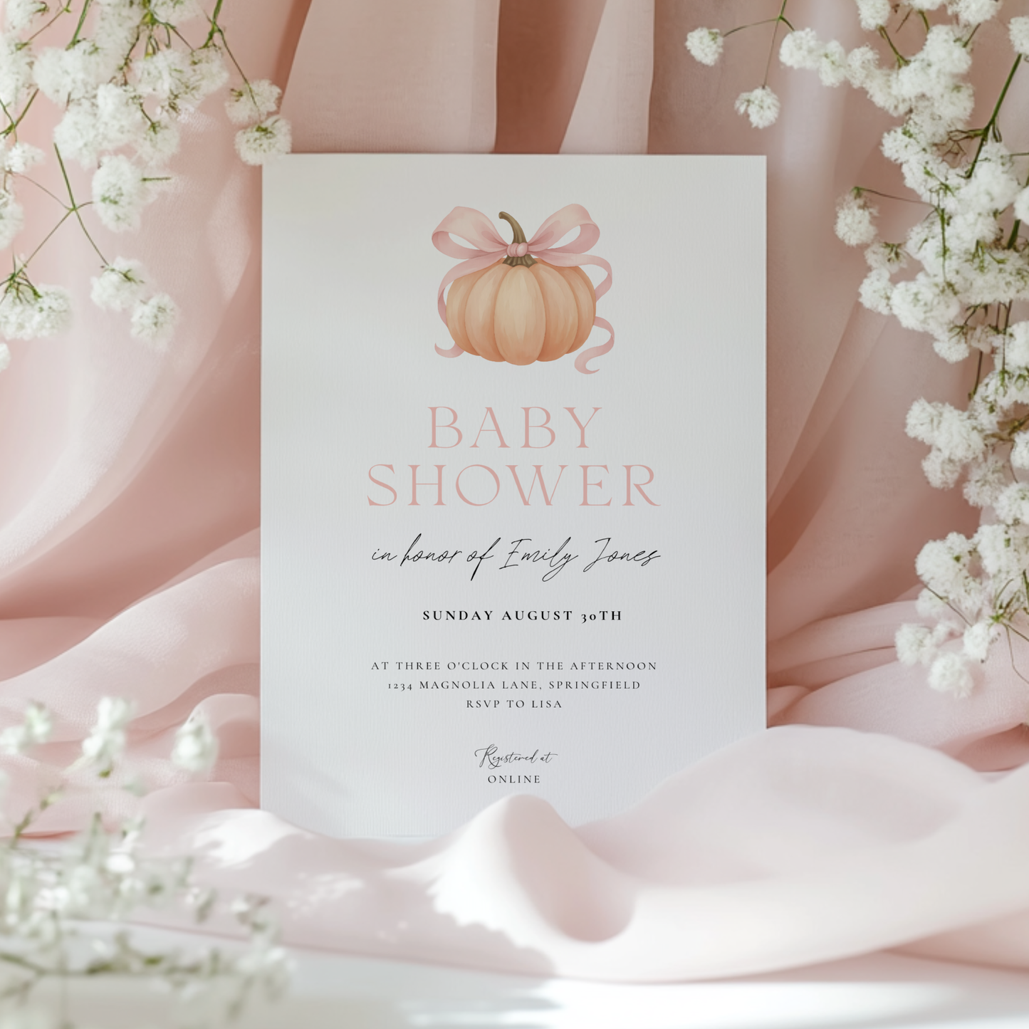 Baby Shower Invitation - Little Pumpkin with Bow BS189