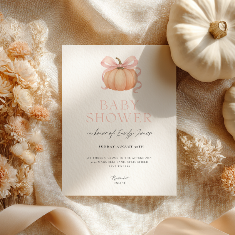 Baby Shower Invitation - Little Pumpkin with Bow BS189