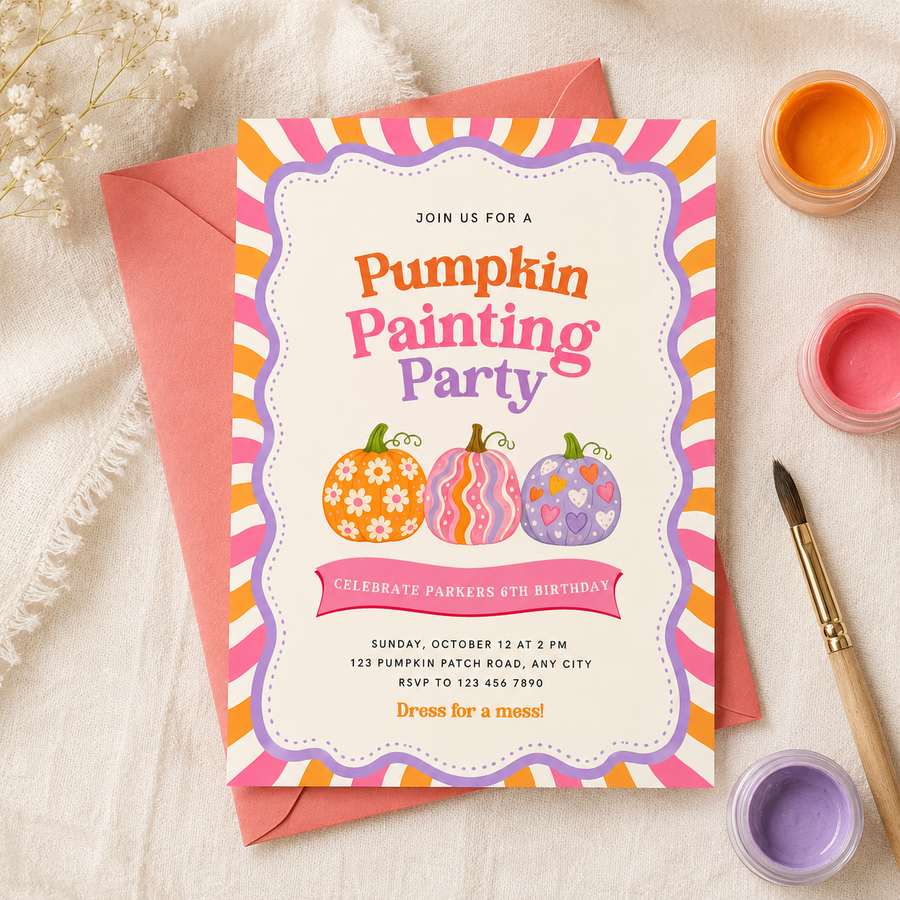 Pumpkin Painting Party Invitation - Fall Craft Party Invite L64