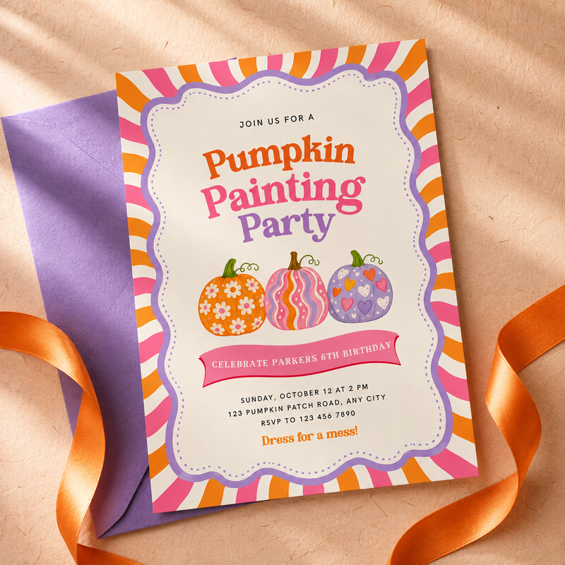 Pumpkin Painting Party Invitation - Fall Craft Party Invite L64