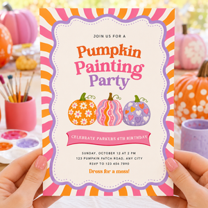 Pumpkin Painting Party Invitation - Fall Craft Party Invite L64