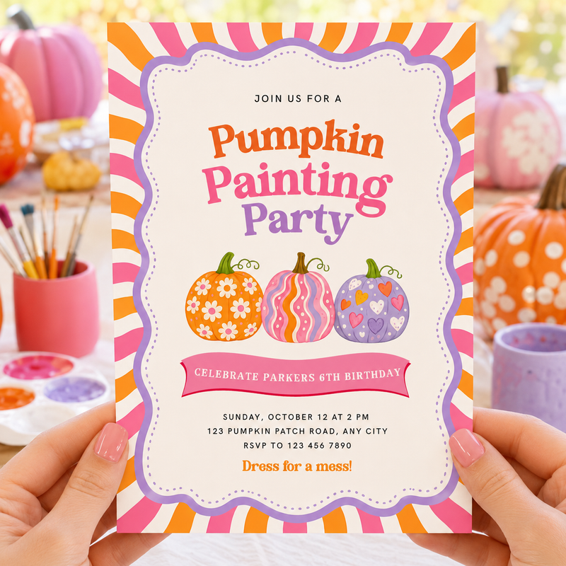 Pumpkin Painting Party Invitation - Fall Craft Party Invite L64