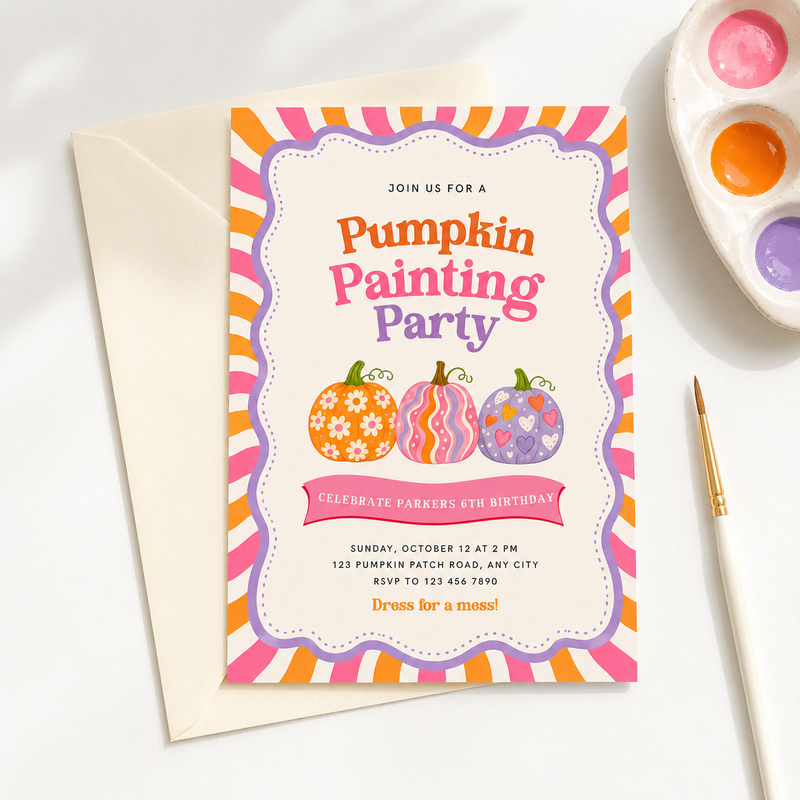 Pumpkin Painting Party Invitation - Fall Craft Party Invite L64