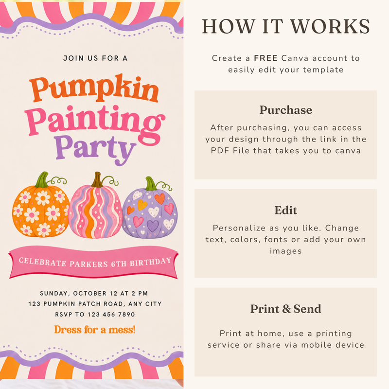 Pumpkin Painting Party Invitation - Fall Craft Party Invite L64