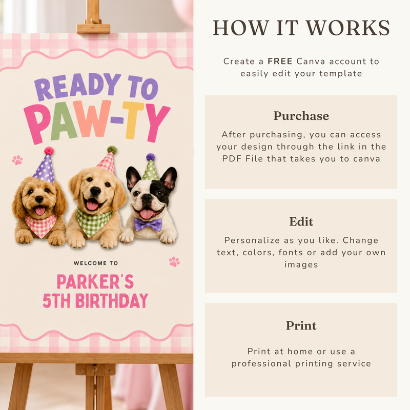 Ready to Paw-ty Birthday Welcome Sign L166