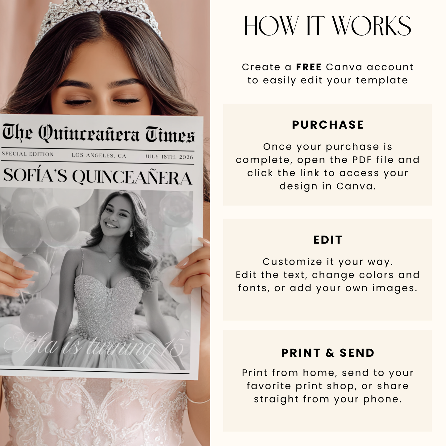 Editable Quinceañera Newspaper Template Save The Date L62