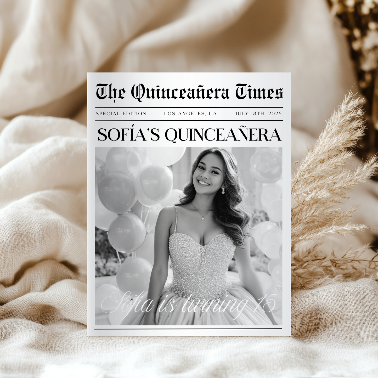 Editable Quinceañera Newspaper Template Save The Date L62
