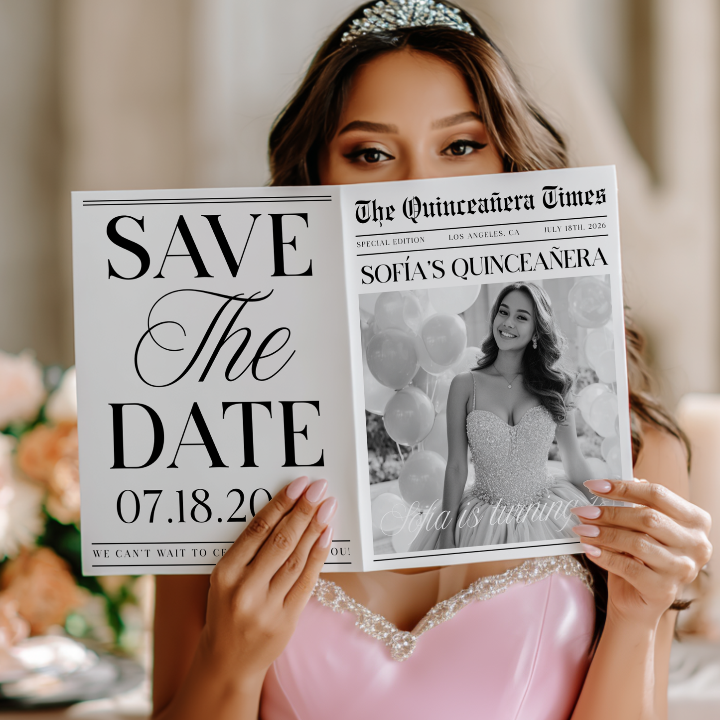 Editable Quinceañera Newspaper Template Save The Date L62