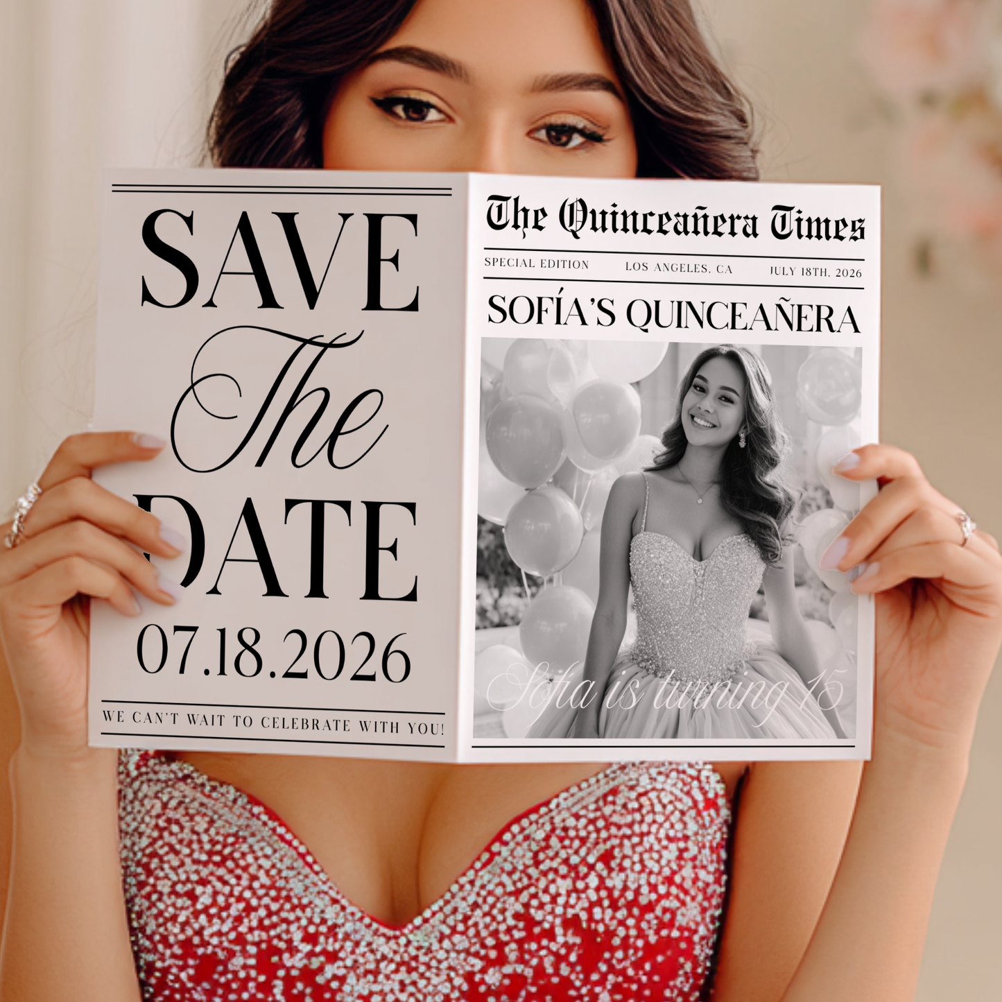 Editable Quinceañera Newspaper Template Save The Date L62