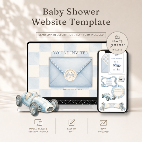 Racecar Baby Shower Website Invitation with RSVP Online Form BS320