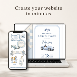 Racecar Baby Shower Website Invitation with RSVP Online Form BS320