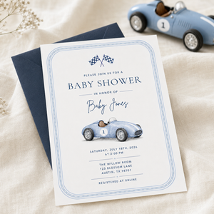 Vintage Race Car Baby Shower Invitation BS320