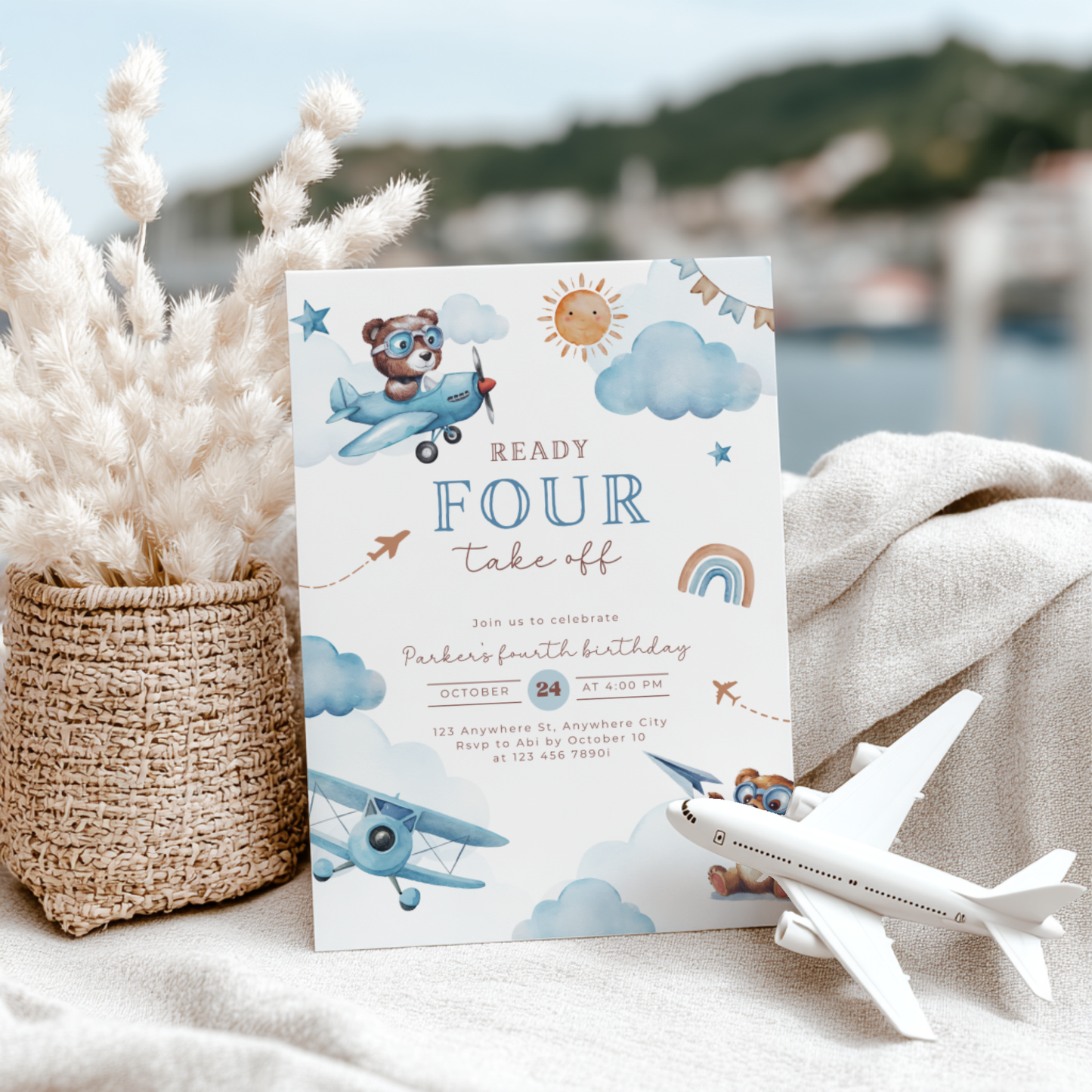 Ready Four Take Off 4th Birthday Invitation Boy L71