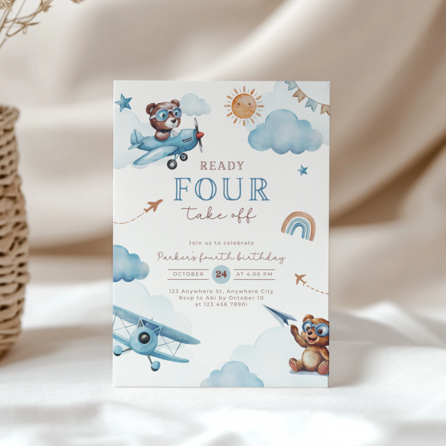 Ready Four Take Off 4th Birthday Invitation Boy L71