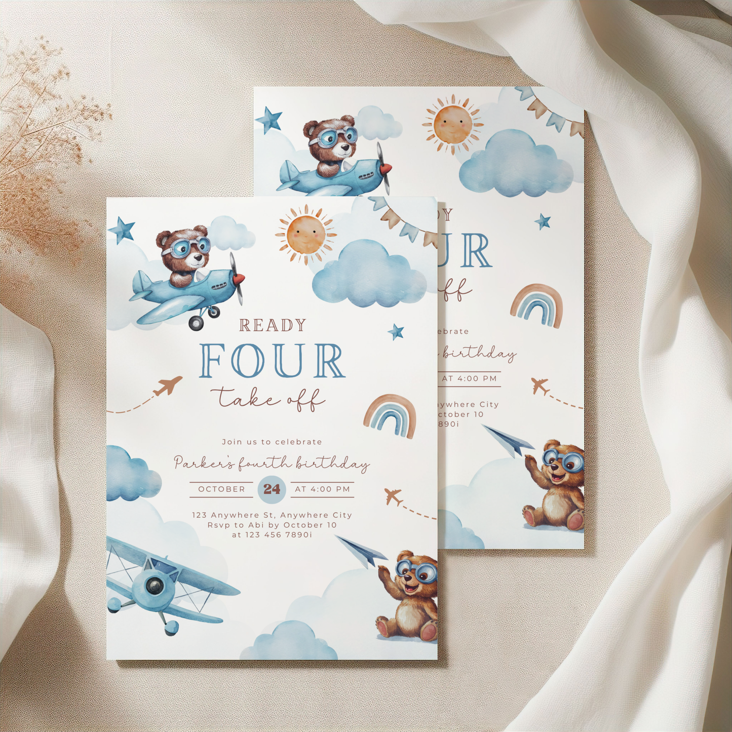 Ready Four Take Off 4th Birthday Invitation Boy L71